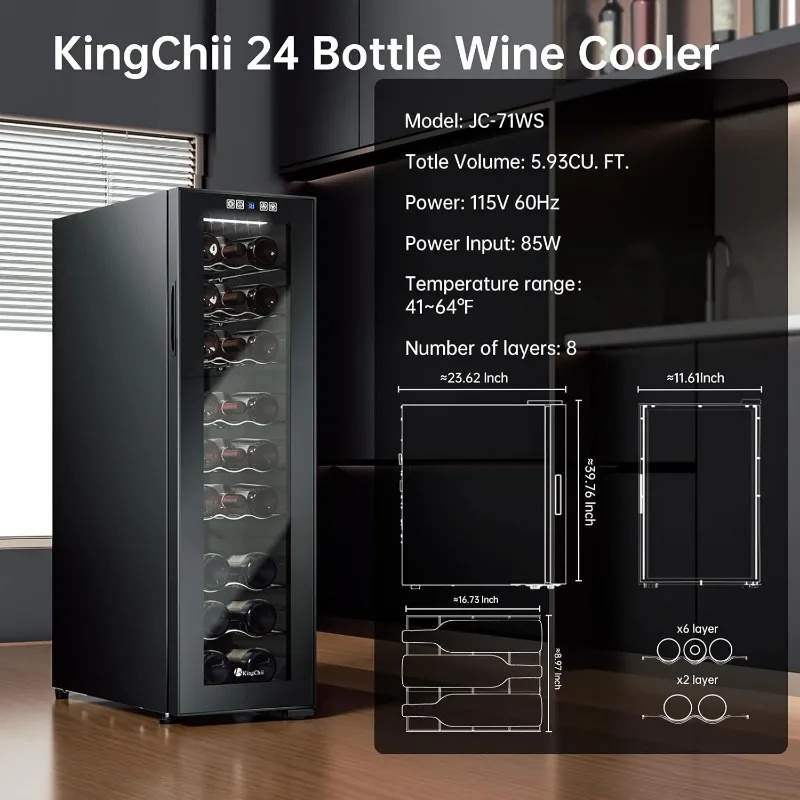 24 Bottle Wine Cooler Refrigerator Freestanding Wine Fridge - Intelligent Digital Control, Low Noise Professional Compressor 6