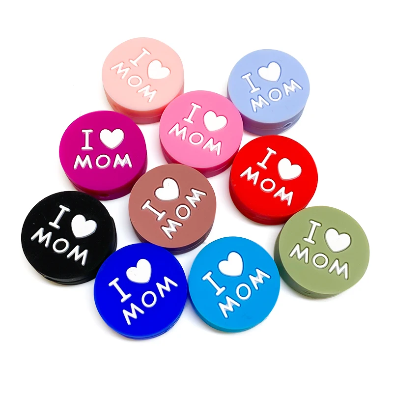 10pcs Silicone Love MOM Beads Kids Teething Toddler Toys Food Grade Silicone Teethers DIY Pacifier Toy Accessories Teething Toys Teething Beads Baby Silicone Accessories