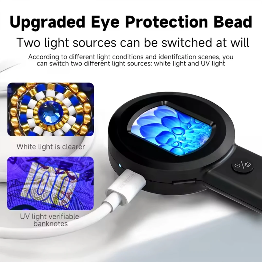 Handheld Digital Microscope 100X Zoom Magnifying Glass with IPS Color Screen Rechargeable Magnifier with 2 Color Light Mode