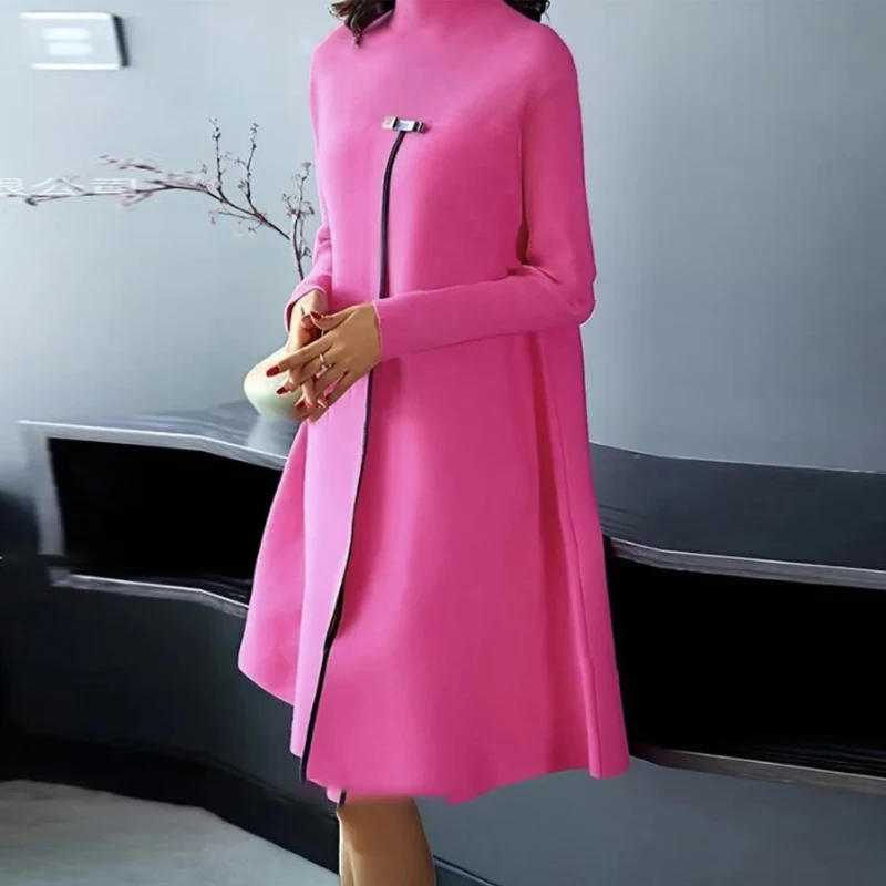 

Temperament Big Hem Floral Print Office Party Dress Casual Women Long Sleeve Dresses Vintage Female Crew Neck Autumn Midi Dress