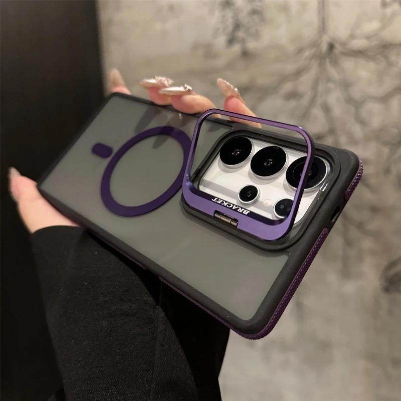 Elegant Dual-Tone Magnetic Shock-Absorbing Protective Case with Luxury Metal Bracket