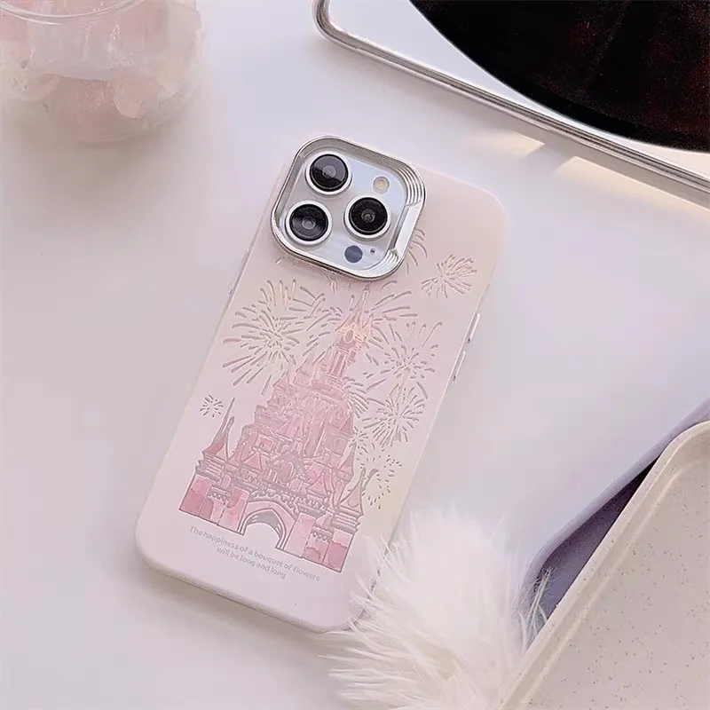 Nuovo Prodotto 3D Pink Castle Fuochi D'Artificio Custodia Per Telefono Carina Per Ragazze Donne Custodia Per Iphone Relif Laser Iphone 15 14 13 12 Pro