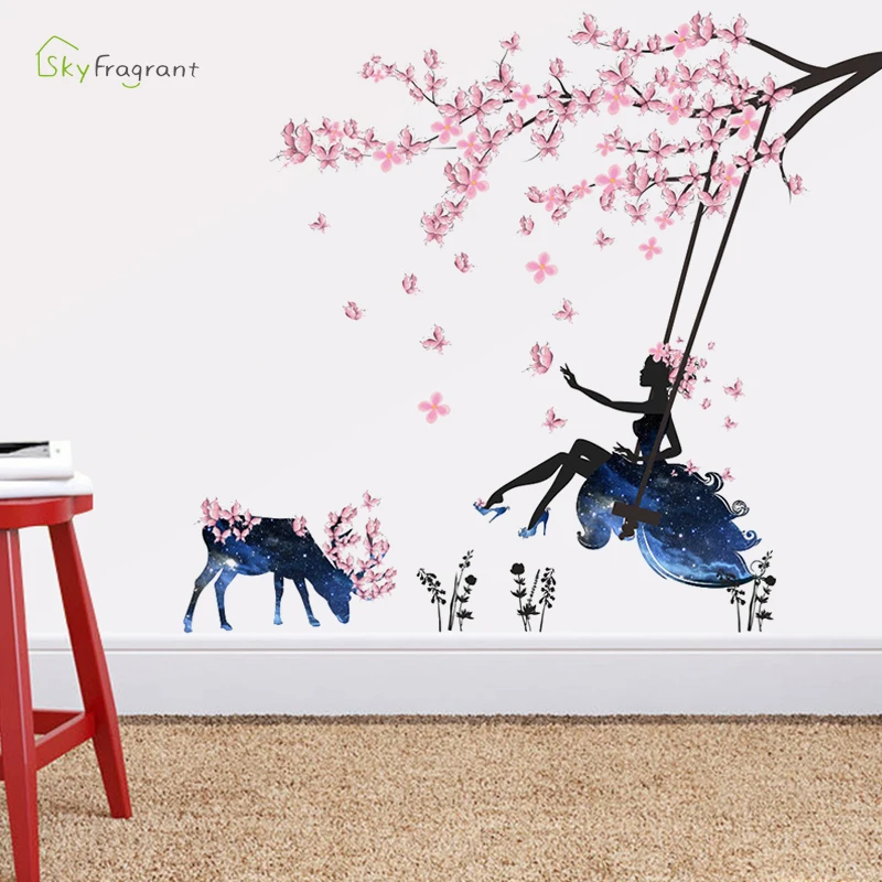 Creative Flower Fairy Wall Stickers For Living Rooms Kids Room Girl Bedroom Wall Decals Home Decor Self-adhesive Vinyl Stricker wall stickers,wall sticker