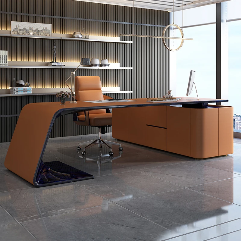 

Designer furniture Italian light luxury high-end desk boss desk corner book table chair combination