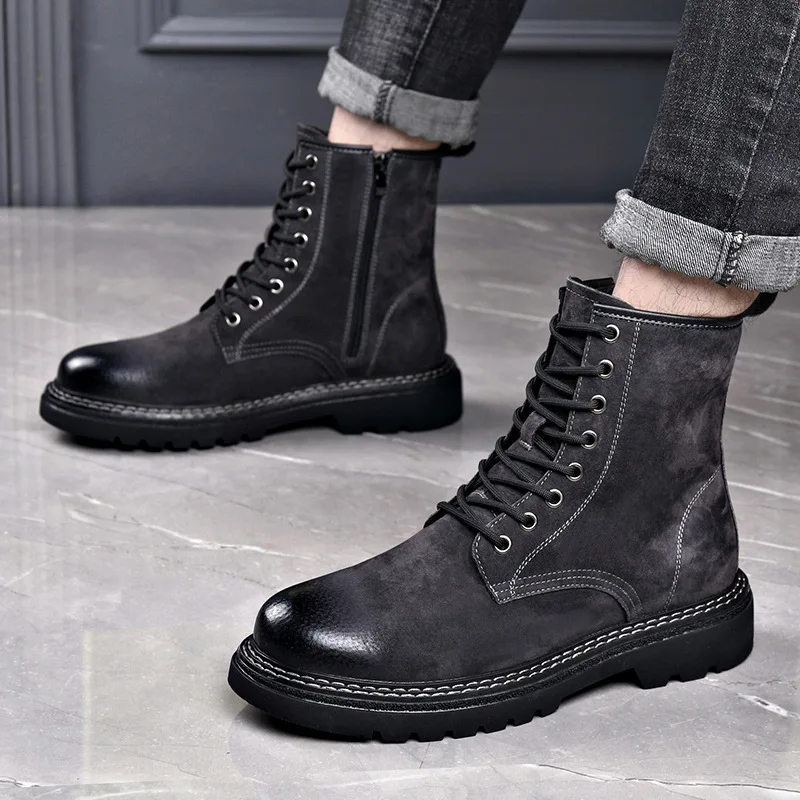 

men's casual cowboy desert boots autumn winter shoes stage nightclub dress original leather boot platform motorcycle ankle botas