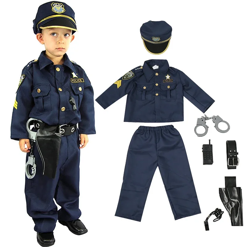 

Police Officer Halloween Costume for Kids Boys America Police Set Shirt Pants Hat Belt Whistle Gun Holster Walkie Talkie Cop Set