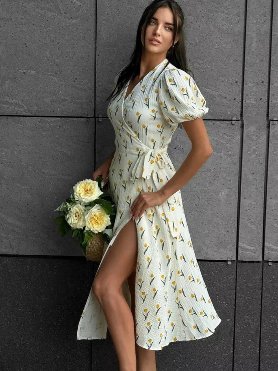 Bornladies 2025 Summer New Women's 100% Cotton A-line Midi Dress Floral Jacquard Elegant Beige Flowy Long Dress For Women
