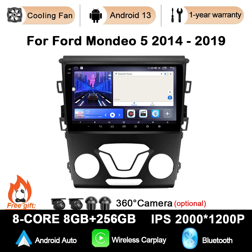 

Car Radio Multimedia Navigation GPS For Ford Mondeo 5 2014 - 2019 Android 13 WIFI+4G Camera Auto Wireless Carplay Stereo Player