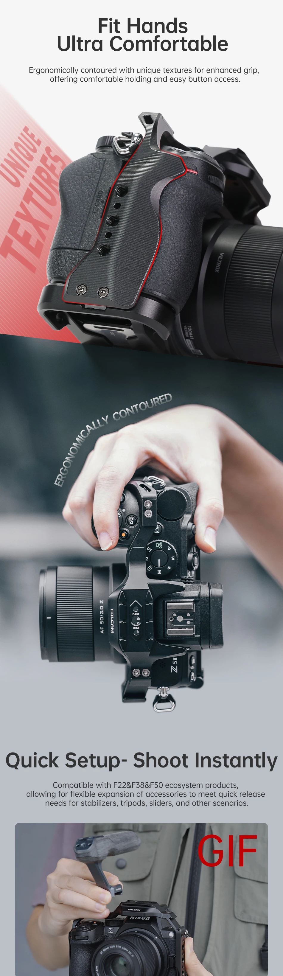 Cage for Nikon Z5ii Compatible with F22&F38&F50 Quick Release Ecosystem Full fra