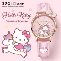 ZGO Sanrio Hello Kitty Kids Watch for Girls, Cute Pink Leather Strap Waterproof Quartz Wristwatch 273