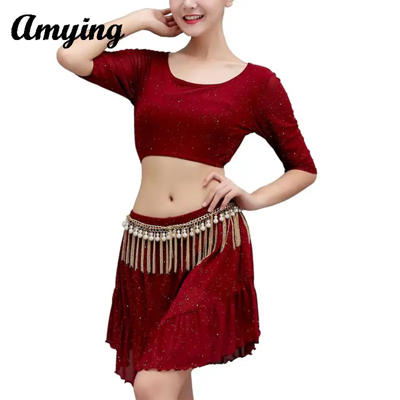 

Женский костюм для танца живота, элегантный костюм для выступлений, сексуальный топ с короткой юбкой, ДЛЯ ВОСТОЧНЫХ ТАНЦЕВ