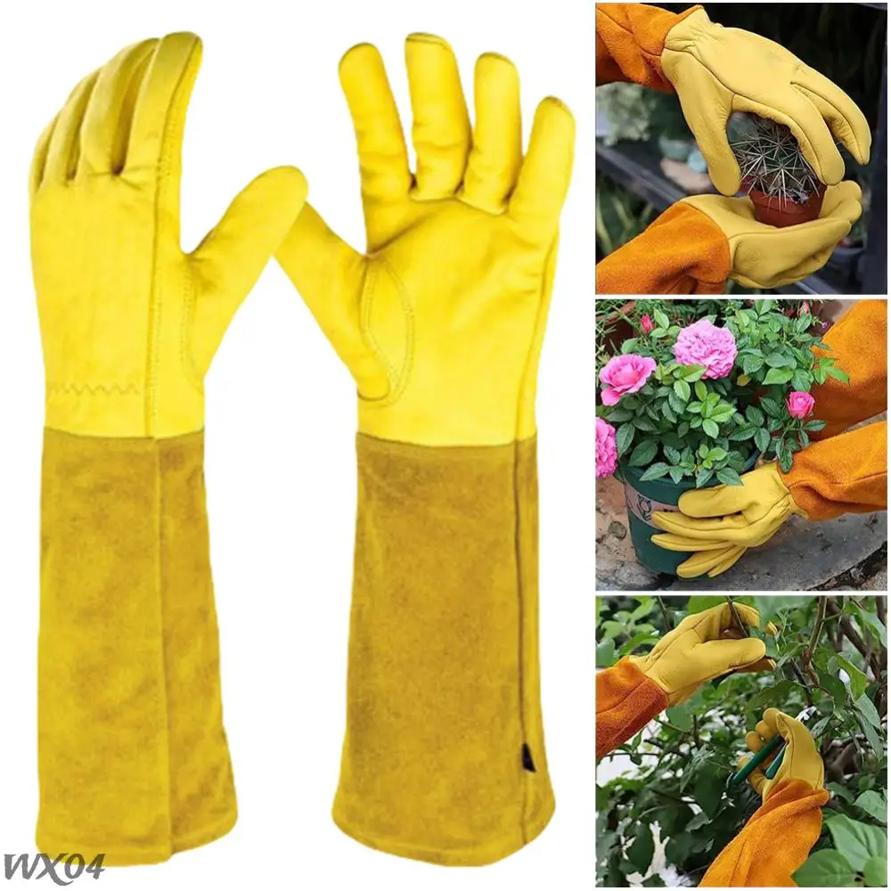 1 Pair Long Thorn Proof Rose Pruning Gloves Breathable Leather Floral Gauntlet Labor Protection Long Elbow Gloves for Women Men
