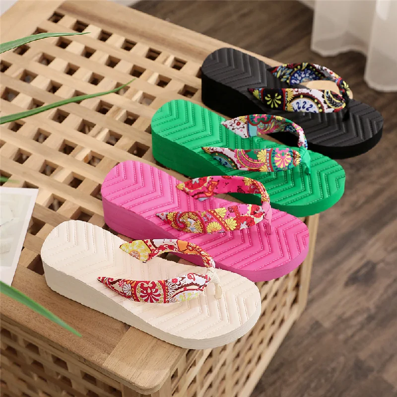 

Wedges Slippers For Women Summer Thick Bottom Eva Casual Beach Slippers And Sandals Bohemian Style Beach Shoes Outdoor Slides