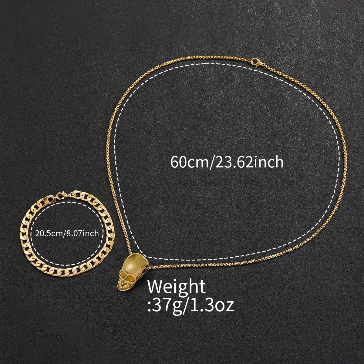 3pcs/set Fashion Men's Watch Set Handsome Hip Hop Style Business Men's Quartz Watch with Bracelet Skull Necklace Set No Box