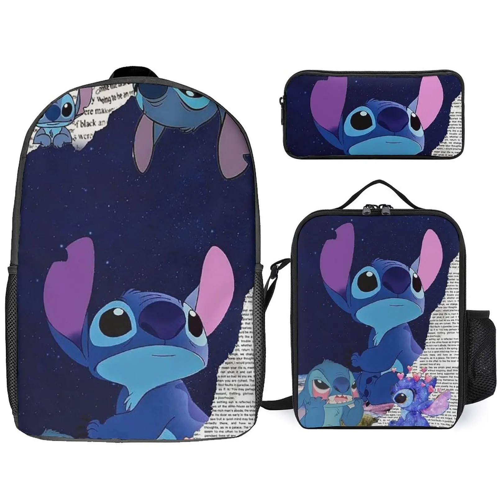 

School Bag Three-Piece Set Custom Pen Bag Meal Bag Backpack Pattern Disney Cartoon Character Animated Pattern 3D Printed