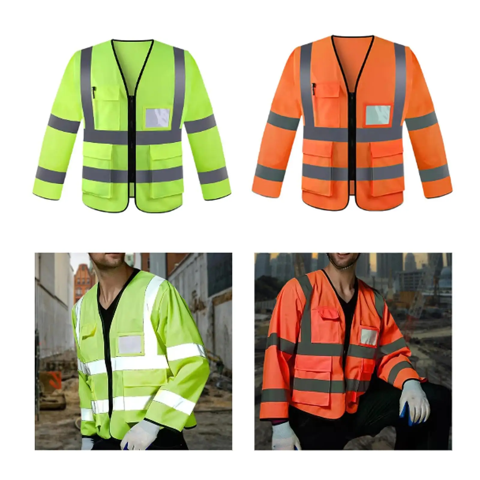 반사 안전 조끼 긴 소매 작업 조끼 고가시성 다중 포켓 위생, 건설, 자원봉사, 교통용