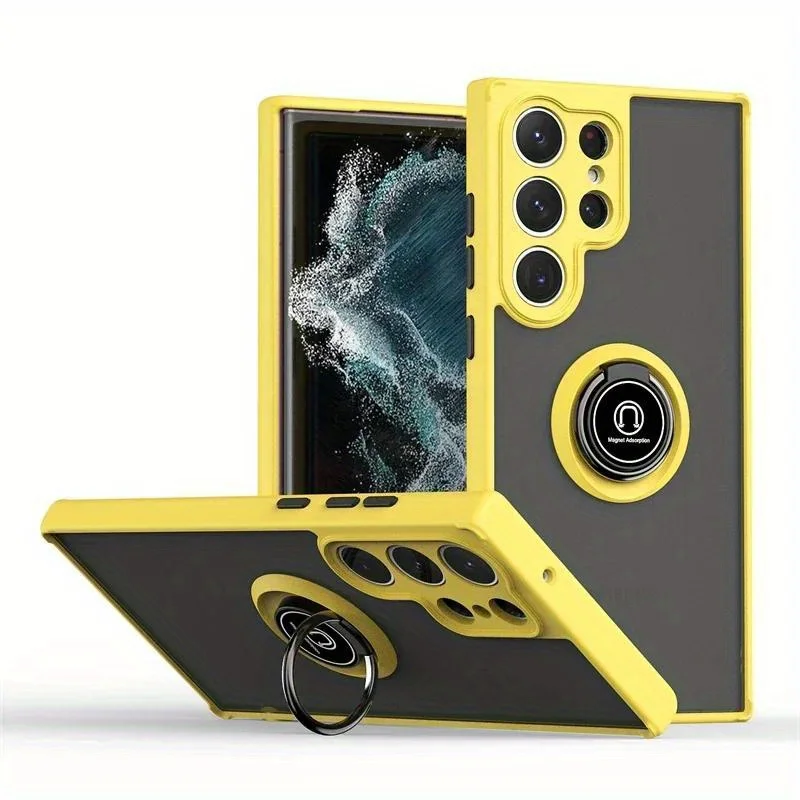 Sleek Magnetic Ring Matte Phone Case with Stand Functionality