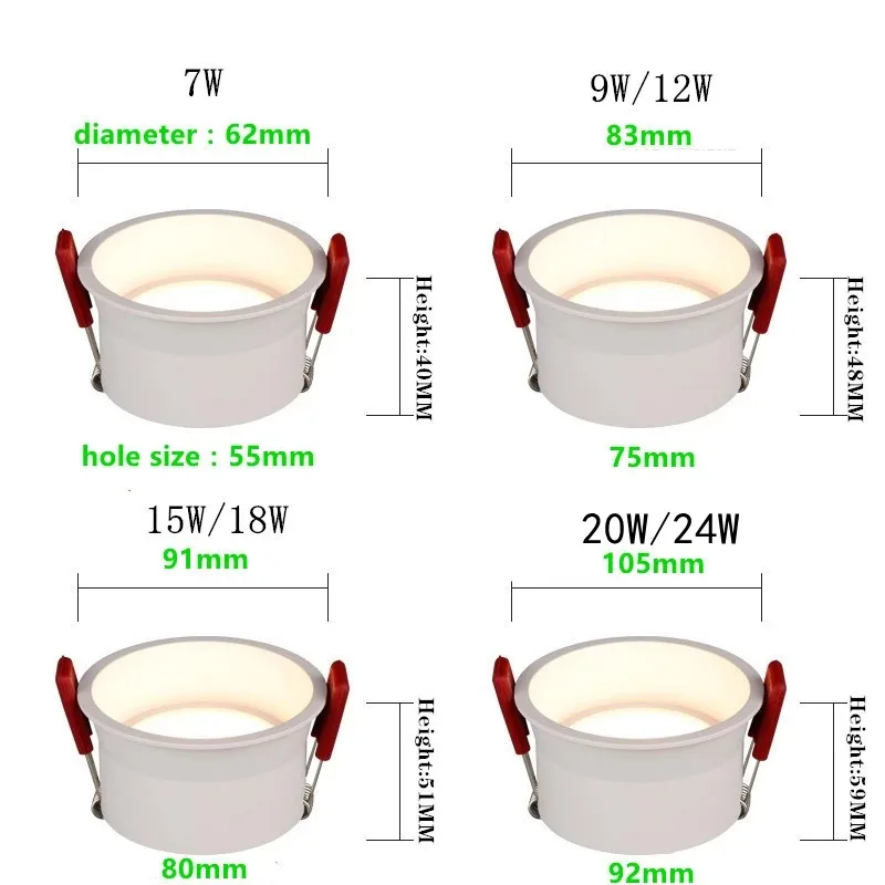Beam Angle 60 Degree Recessed LED Downlight 24W20W/18W15W/12W9W7W Dimmable Deep Glare LED Ceiling Lamp Spot Light