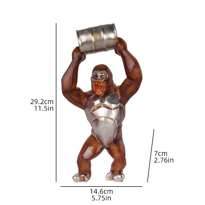 Wood-Grain Gorilla Resin Sculpture: Elegant Decorative Piece