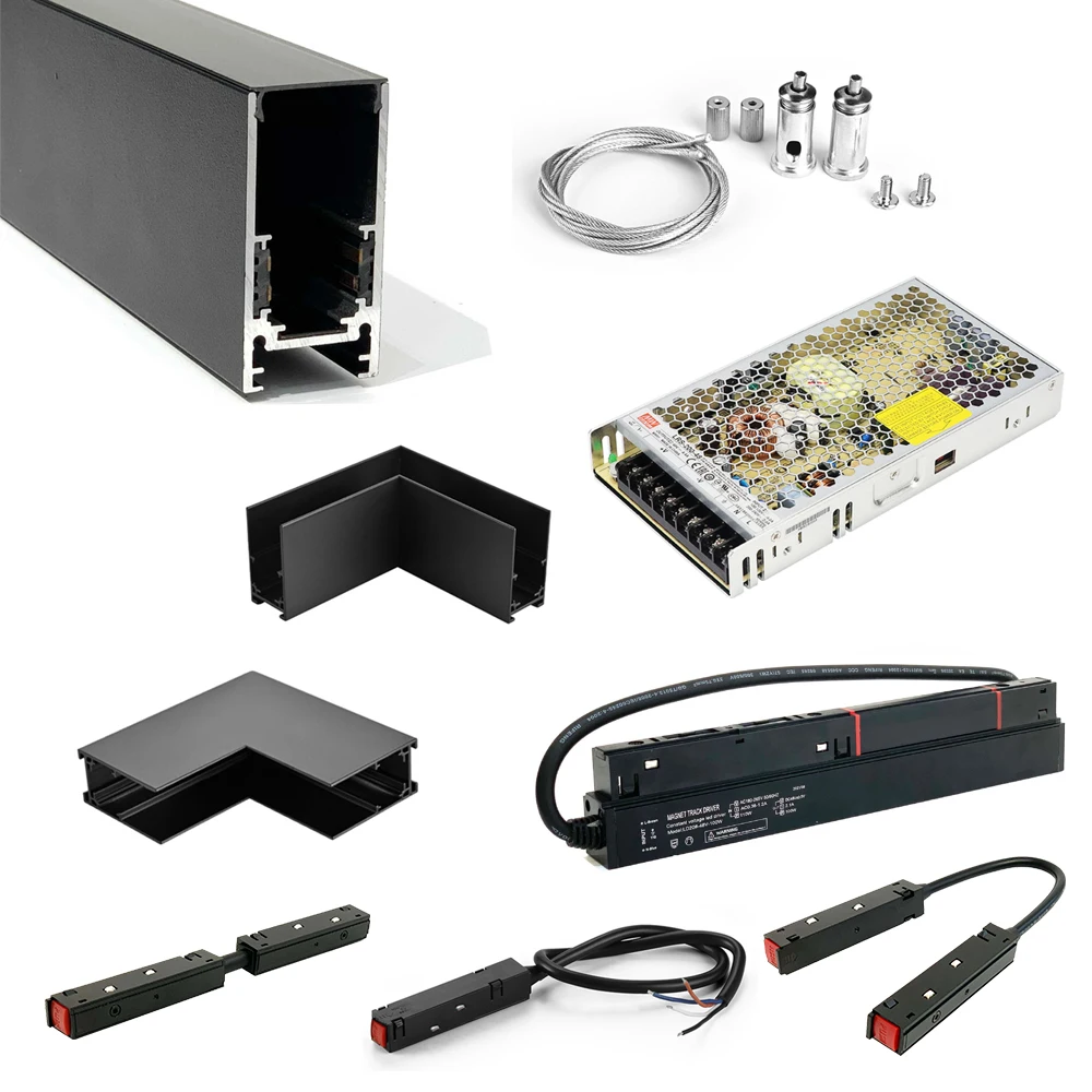 2 Meter Magnetic Track Accessories Connector DC48V Power Supply Surface Mounted Recessed 2m Rail For LED Magnetic Track Light 3