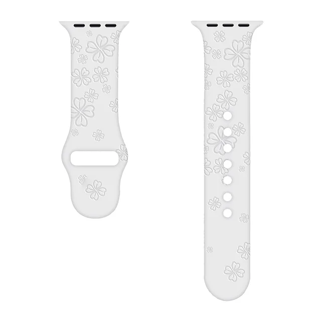 Sport Strap for Apple Watchband 44mm 40mm 38mm 42mm 41mm 45mm Printed Silicone Bracelet for iwatch series 7 6 5 4 3SE watch band Yotsuba-white