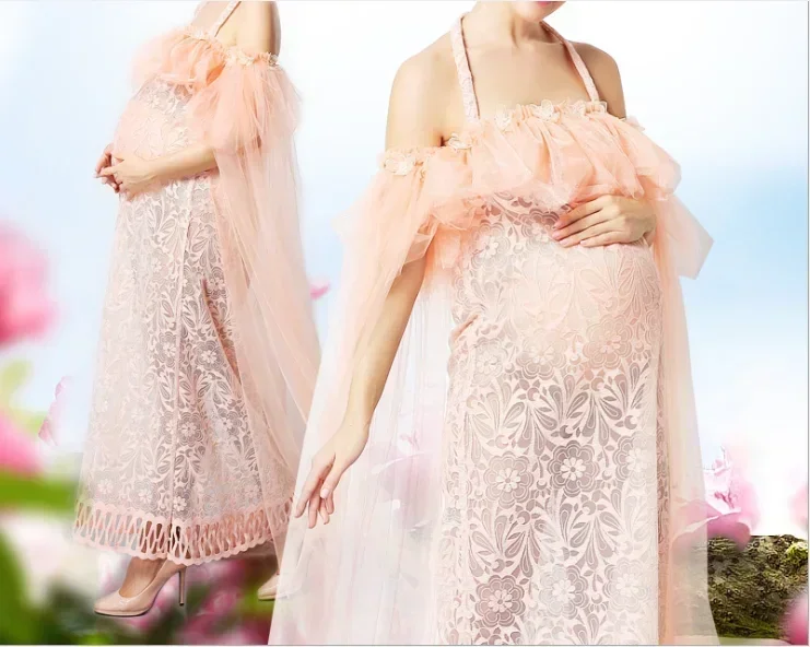 

New Fashion Maternity Photography Props Maxi Maternity Gown Lace Maternity Dress Fancy Shooting Photo Summer Pregnant Dress Plus