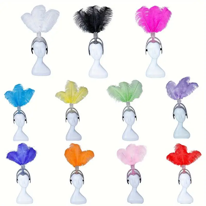 Carnival Headpiece Adorned Rhinestones Detachable DIY Feathers Adjustable Size Stage Performances