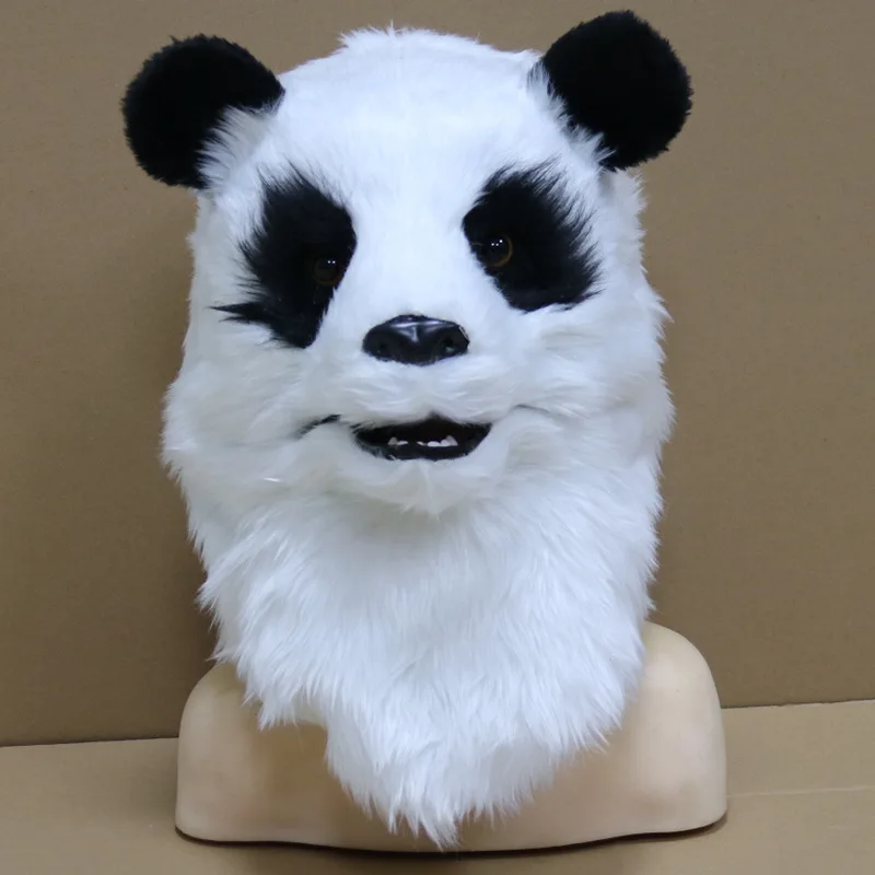 PlushPandaHeadMaskWithEyeLEDHalloweenAnimalFurPandaHelmet