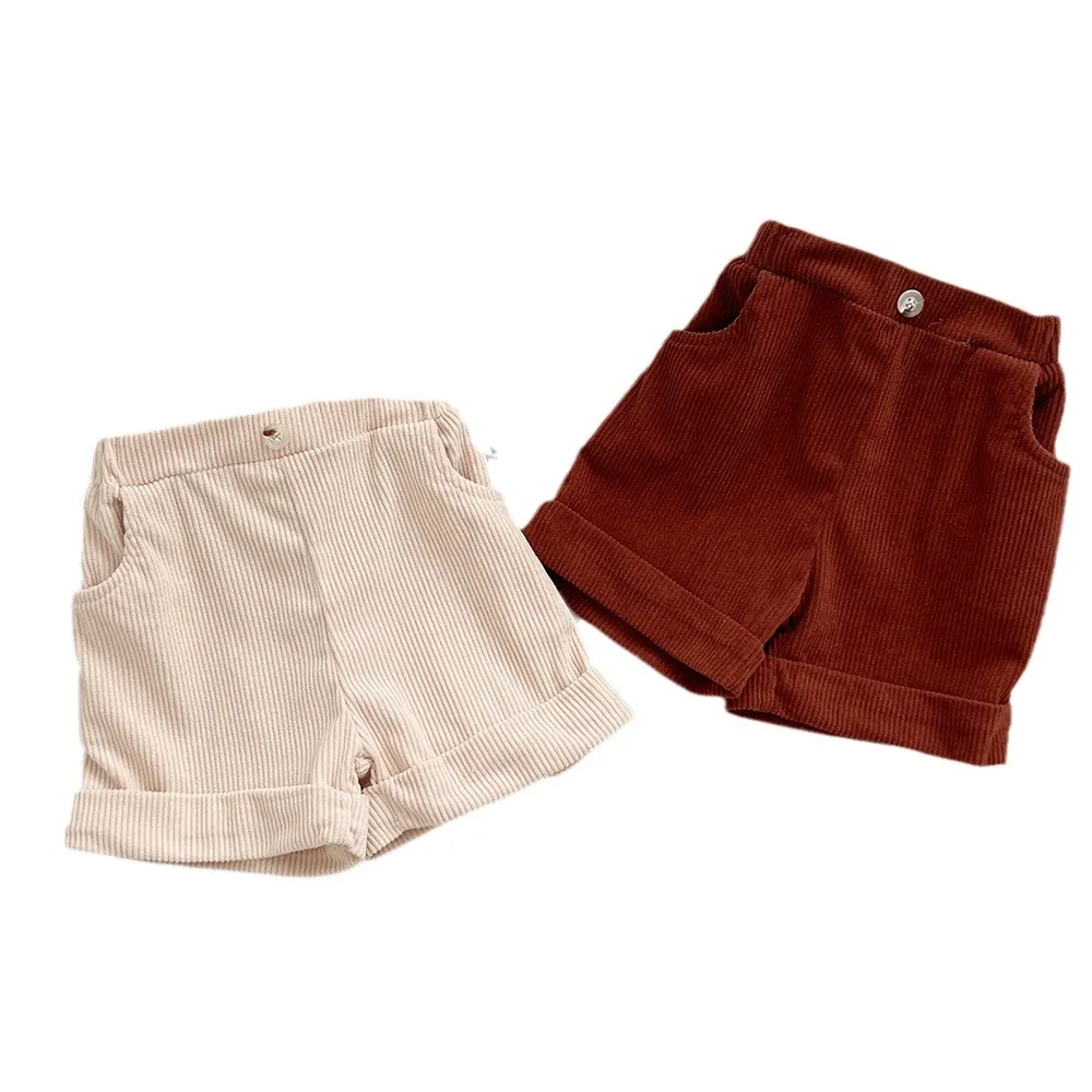 Baby Clothing New Fashionable Pants Spring All Match Solid Color Corduroy Casual Boys and Girls Simple Baby Shorts