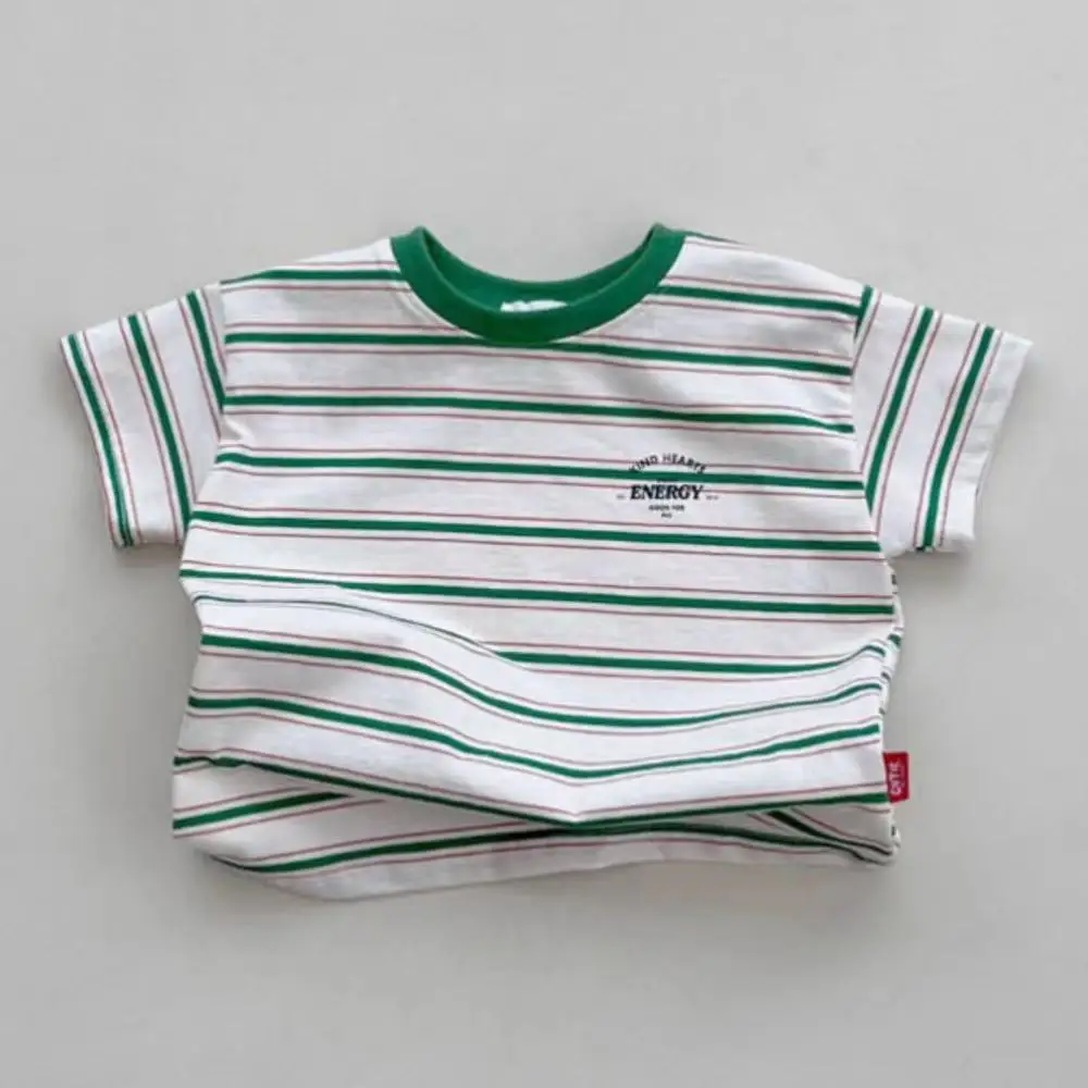 2025 Summer New Baby Short Sleeve T Shirts Cotton Infant Girl Casual Tee Simple Versatile Tops Toddler Boy Striped T Shirt