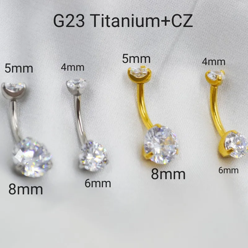 

Lot10PCS Body Jewelry-G23 Titanium CZ Smart/Big Navel Belly Button Body Piercing 14G Navel Curve Barbells Belly Rings