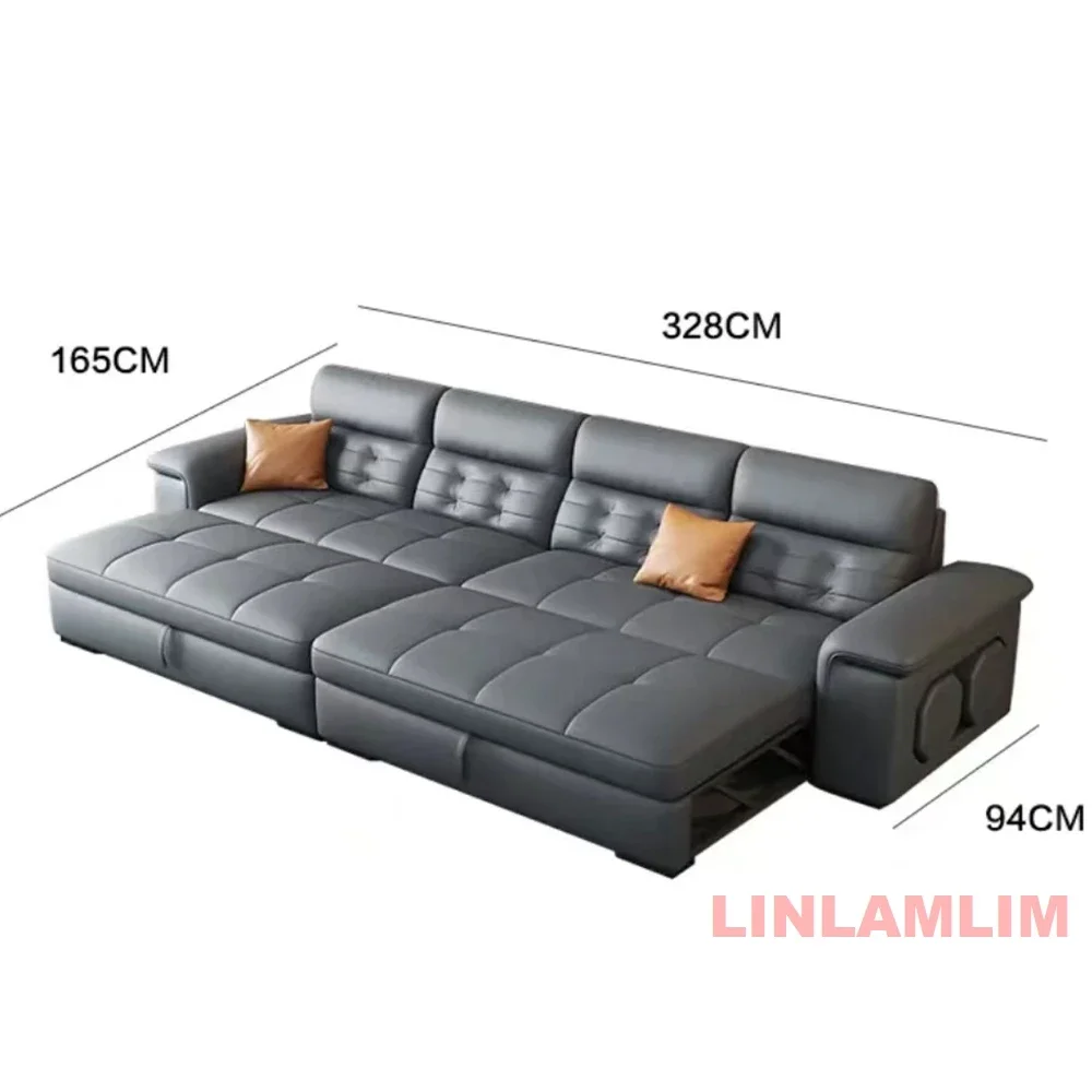 Linlamlim Sectional Sofa Bed with Storage, Genuine Leather Reclining Couch, Space-Saving Convertible Sleeper Sofa in Living Room - Image 2