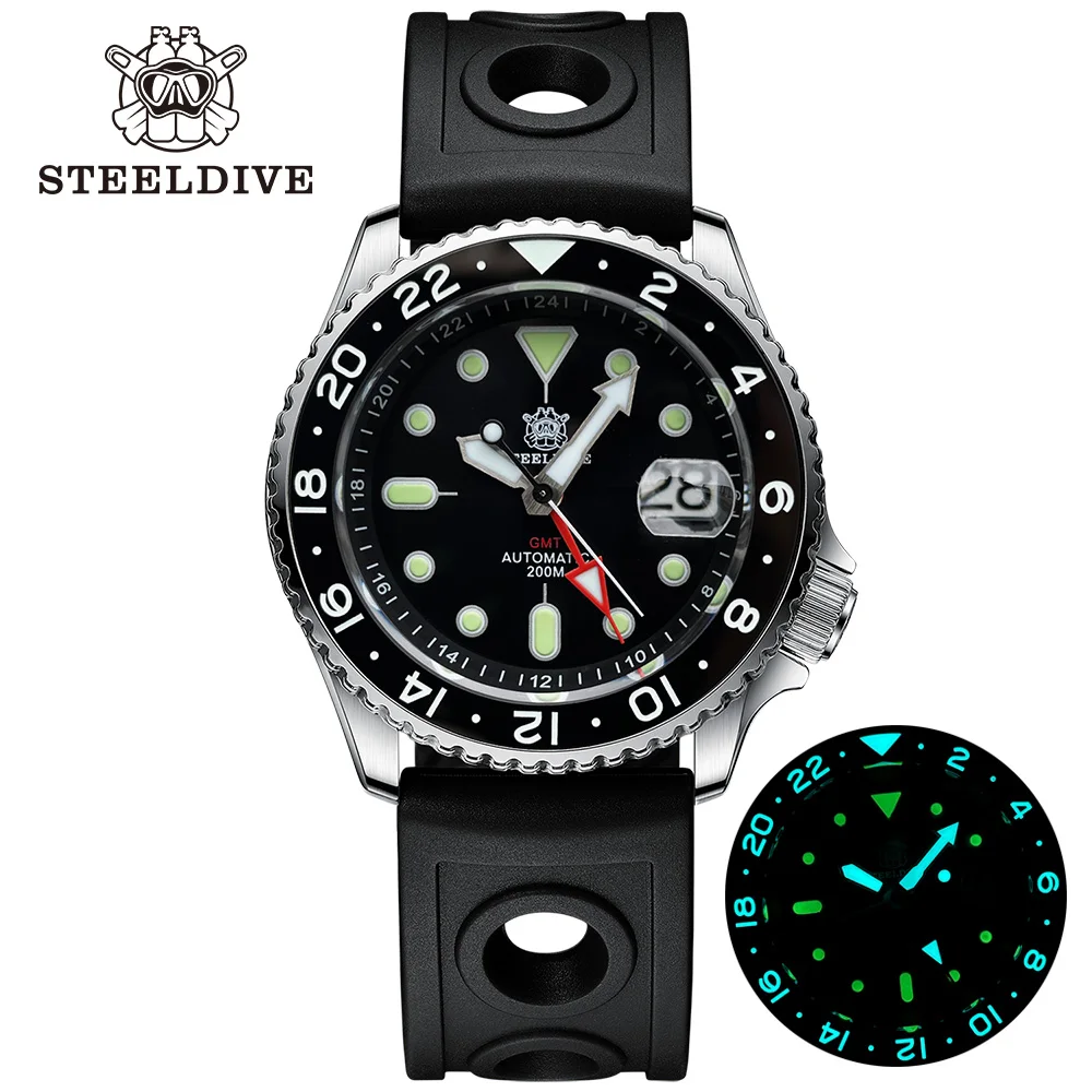 STEELDIVE SD1994 GMT Mechanical Watch Ceramic Bezel NH34 Movement Swiss