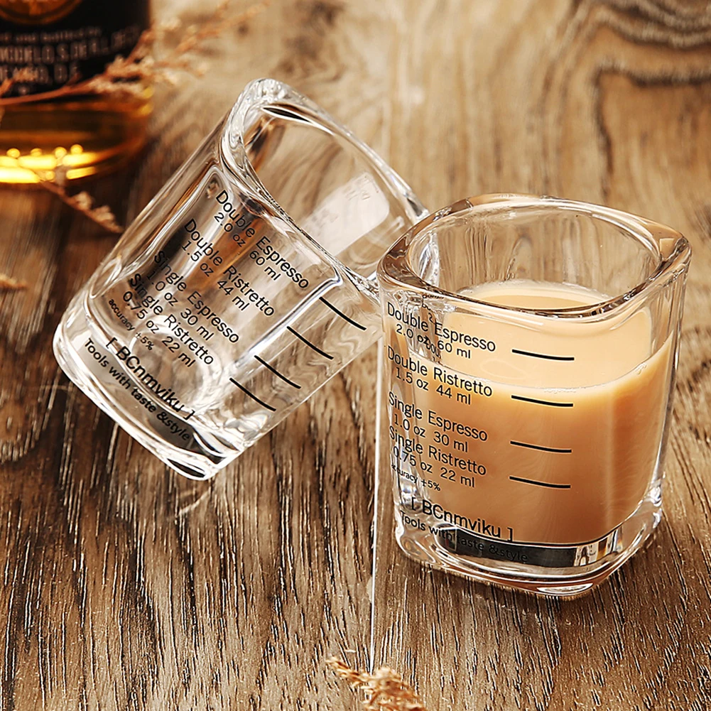 60/75ml Espresso Shot Glass Double Spouts Glass Measuring Cup Heat-Resistant Handle Clear Scale Wine Milk Coffee Measure Jug measuring cup drinking glass