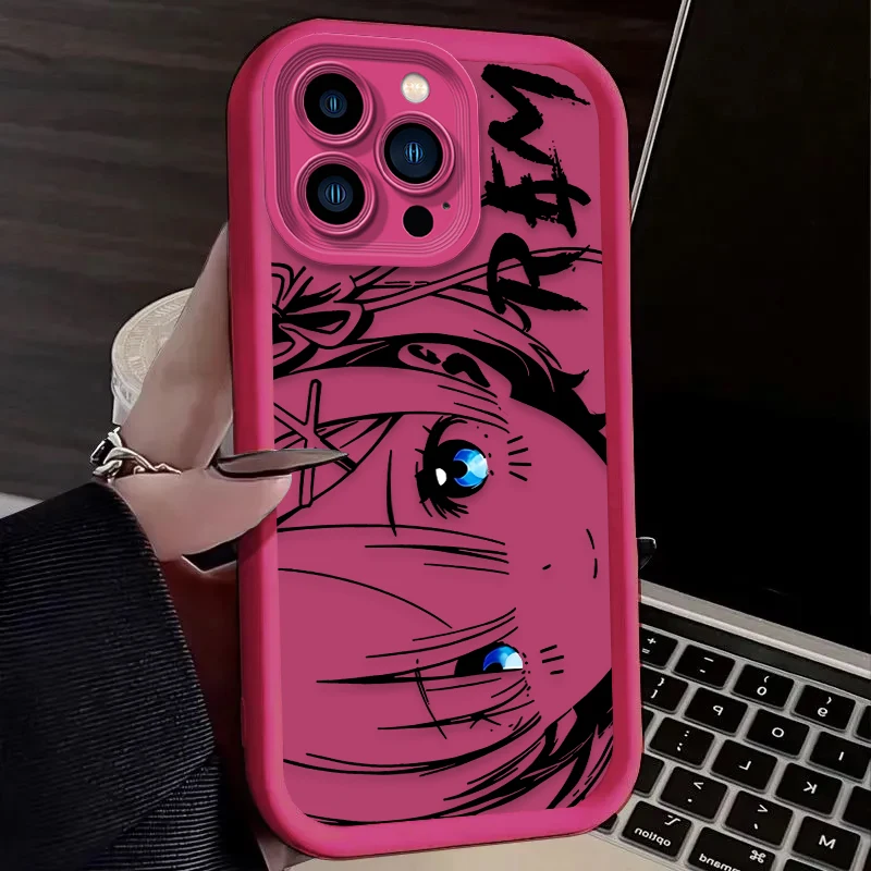 Cute Rem Ram Line Art Anime Silicone Phone Case