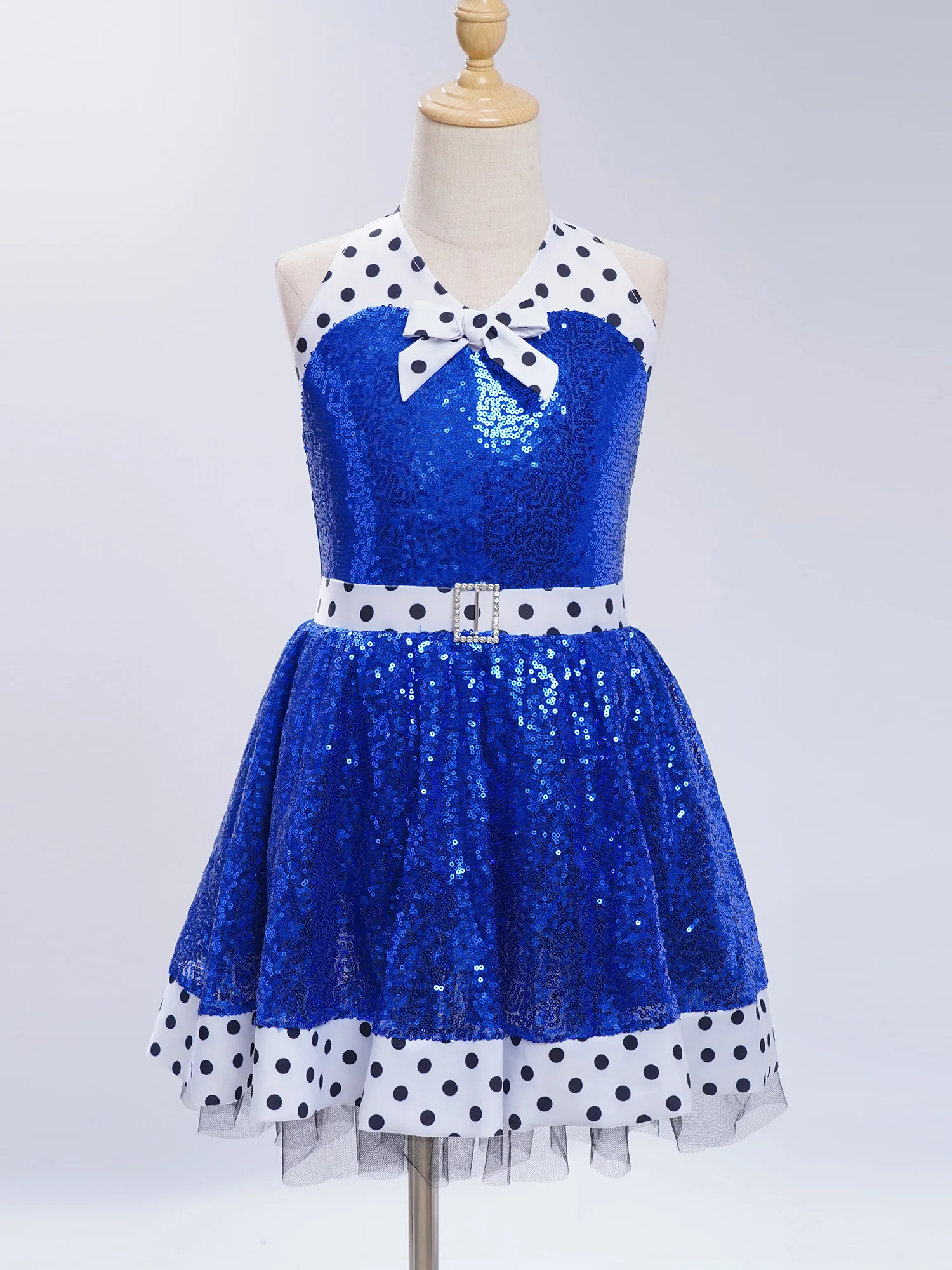 Kinder Mädchen Glitzernde Pailletten Tanz Party Kleid Ärmellose Punkte Patchwork Tutu Trikot Ballsaal Jazz Tanzen Leistung Kostüm – Detail 20