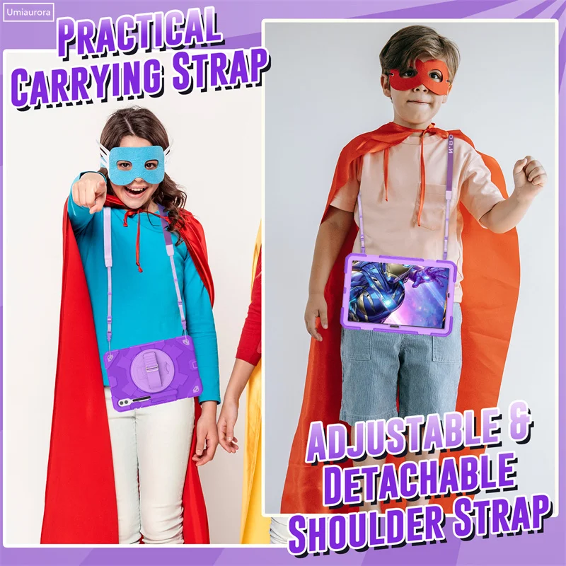 For Samsung Galaxy Tab S9 FE Plus 12.4 inch SM-X810 SM-X610 SM-X710 Tablet Case Kids PC Silicone Rotation Strap_voghion.com