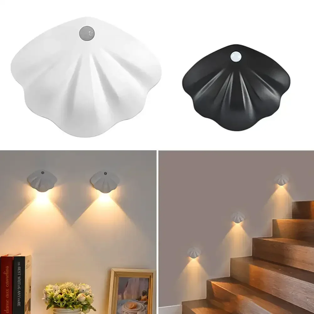 LED 쉘 야간 조명 모션 센서 조명, USB C 타입, 3 색 방 장식 램프, 복도 계단 LED 램프 센서 조명