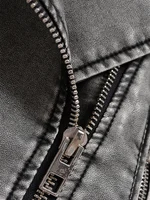 Ailegogo Women Vintage Loose Washed Faux Leather Short Jacket Streetwear Female Zipper Belt Moto Biker Retro Coat Outwear Tops - Image 4