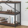 Walnut Low Wide Bookcase, Vintage 63 Inch Long 3 Tier Open Book Shelf, Farmhouse Big Wood Metal Sturdy Bookshelf Display Case, 6
