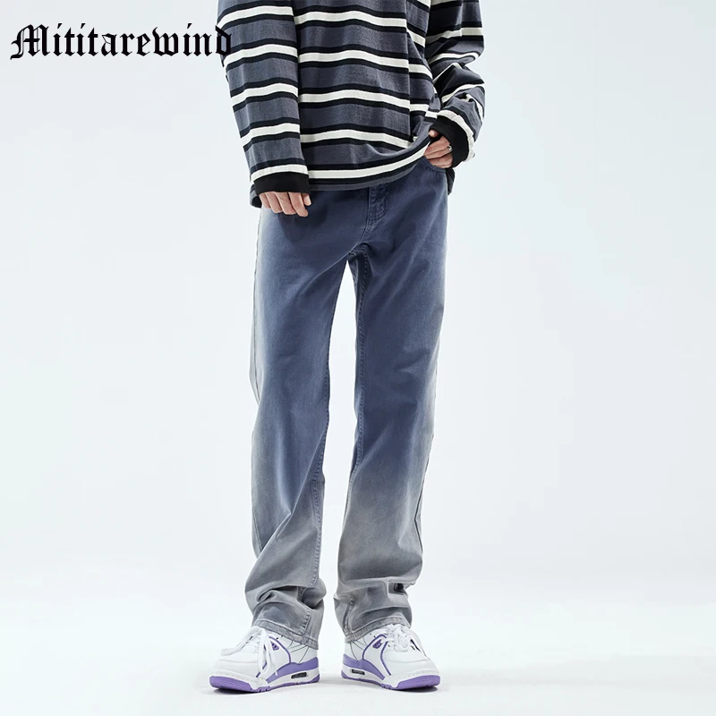

Gradient Color Blue Men's Jeans Loose Straight Casual High Street Denim Pants Fashion Hip Hop Streetwear Washed Vintage Trousers