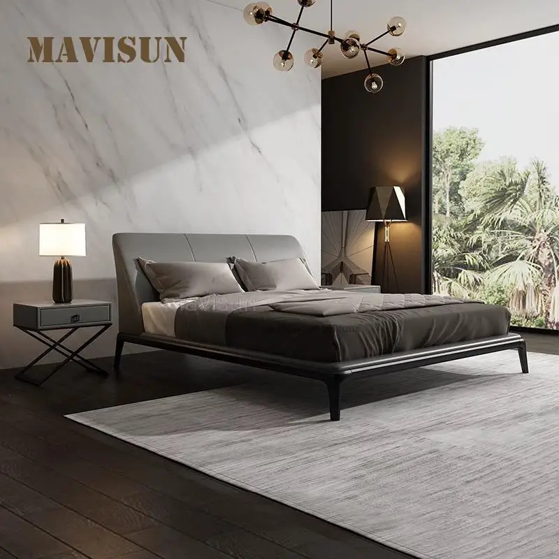 Italian Solid Wood Bed 1.8 Light Luxury Leather Modern Minimalist Double Master Bedroom Soft Package Nordic Minimalist Bed