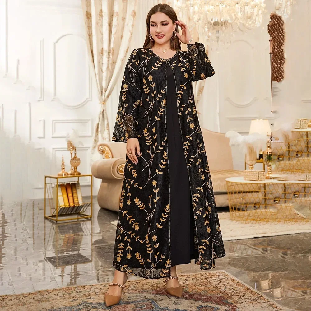 

Elegant Lace Mother Of The Bride Dresses Decal Long Sleeves Wedding Guest Dress Ankle Floor Length Formal Wedding Party Gown