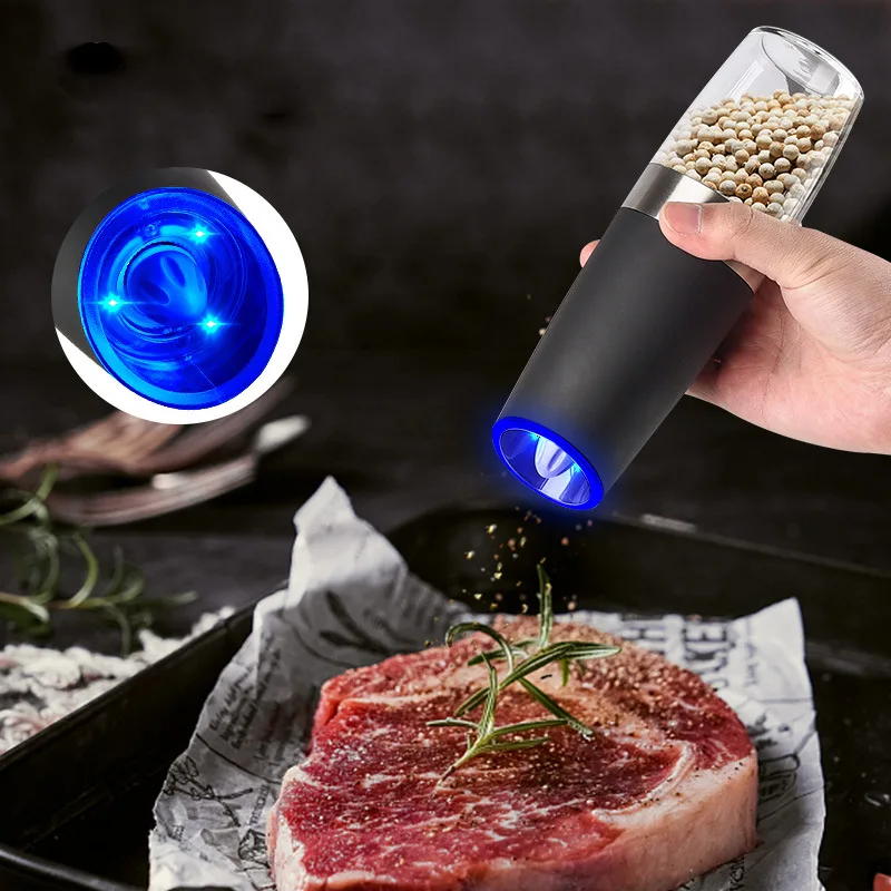 LED 조명이 있는 전기 후추 연마기, 소금 후추 연마기, USB 충전식, 거친 향신료 밀, 주방 도구