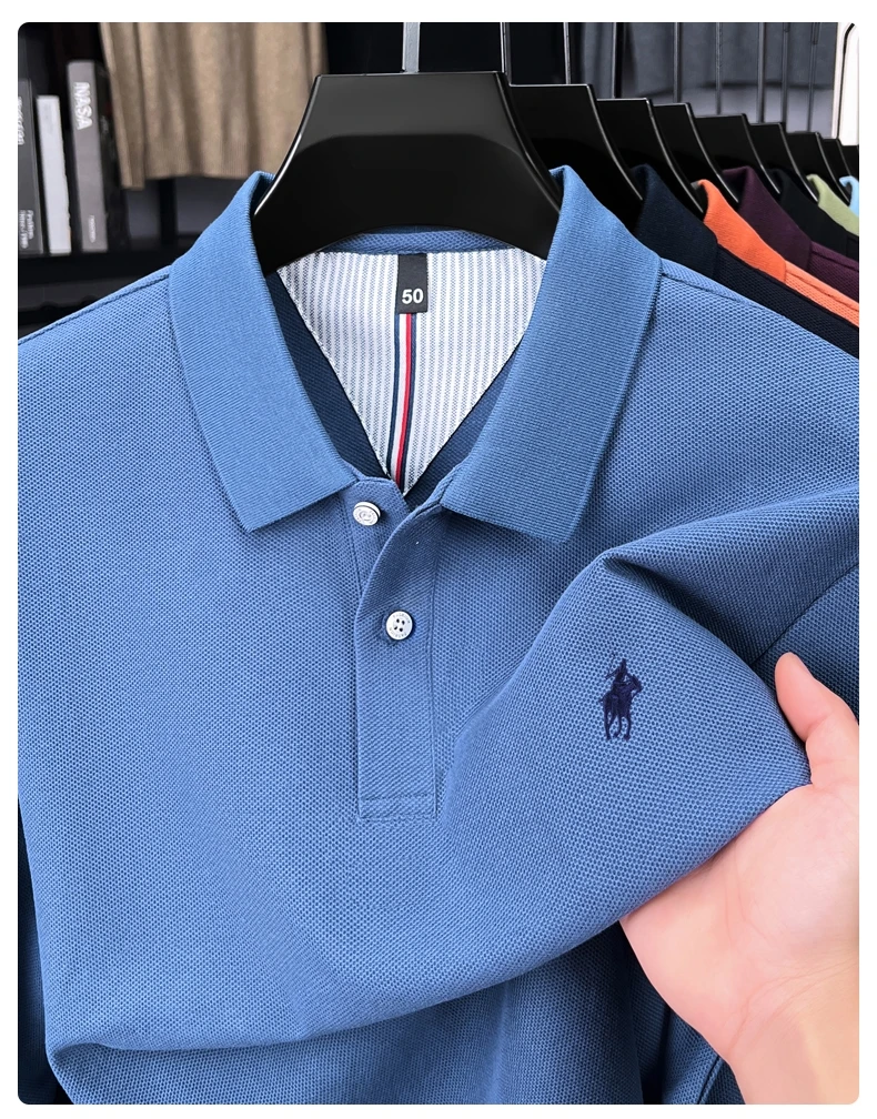 Hochwertiges Langarm-Poloshirt aus 100 % reiner Baumwolle für Herren, entworfenes High-End-Marken-Lou Pony-Stickerei, luxuriöses neues lässiges Golf-T-Shirt – Detail 28