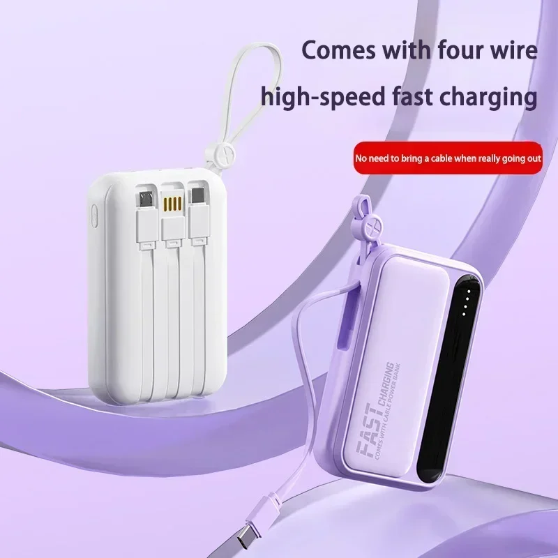 20000mAh Mini Power Bank Built in Cables External Battery  for IPhone Samsung Xiaomi Powerbank Spare Battery 4