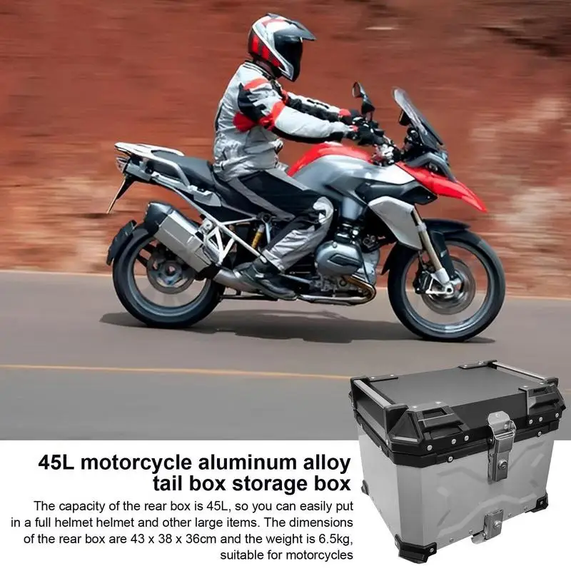 Large Motorcycle Trunk 45L Aluminum Motorcycle Trunk Box For Travel Universal Motorcycle Tail Box Reusable Trunk Tour Storage
