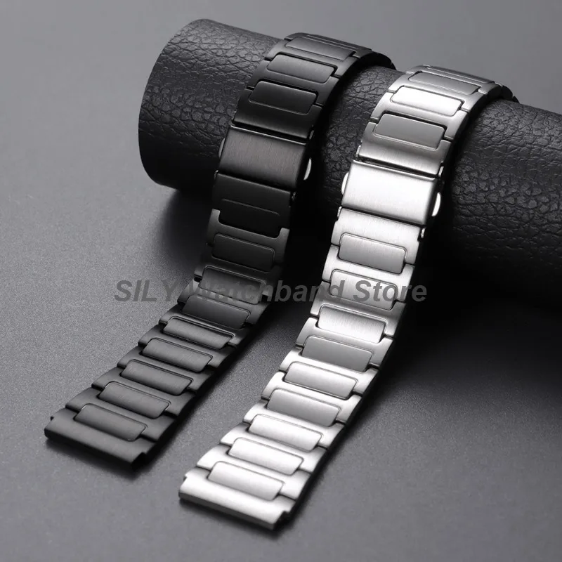 Elegant Stainless Steel Butterfly Buckle Watch Strap - Quick Release, Silver & Black
