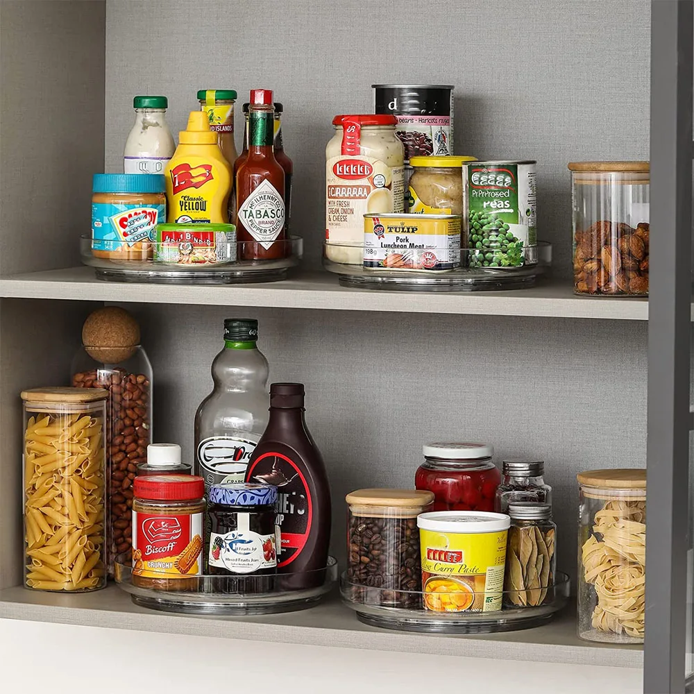 1PCS 9 Inch Lazy Susan Spice Rack Organizer, 360 Degree Rotating Round Lazy Susan Turntable for Cabinet, Clear 3