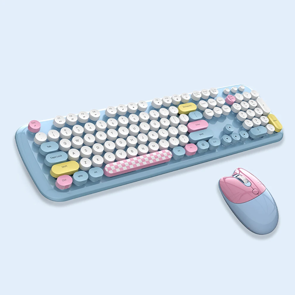 Mofii-combo Retro Teclado e Mouse sem Fio Keycap Chave Redonda Kit Espanhol Teclado Gaming 2.4g